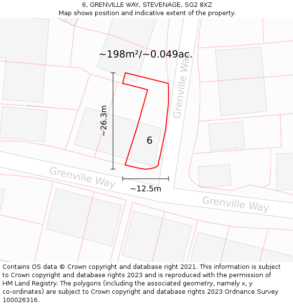 6, GRENVILLE WAY, STEVENAGE, SG2 8XZ: Plot and title map