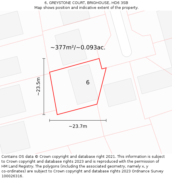 6, GREYSTONE COURT, BRIGHOUSE, HD6 3SB: Plot and title map