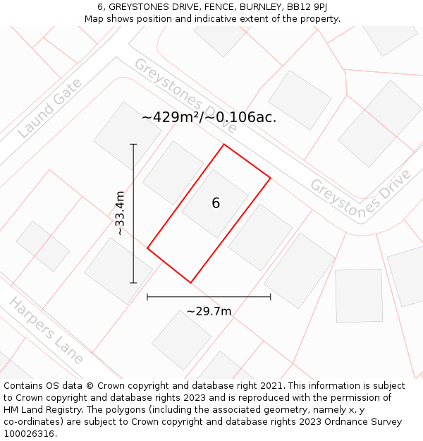 6, GREYSTONES DRIVE, FENCE, BURNLEY, BB12 9PJ: Plot and title map