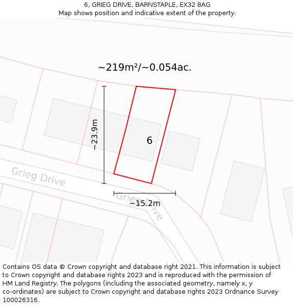 6, GRIEG DRIVE, BARNSTAPLE, EX32 8AG: Plot and title map