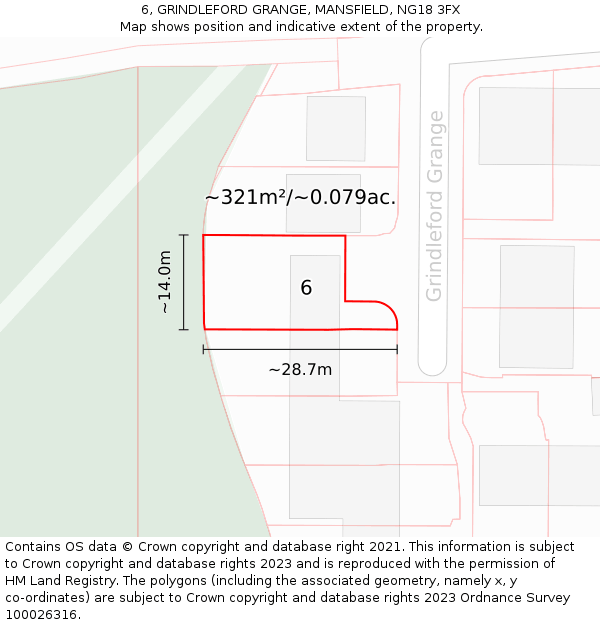 6, GRINDLEFORD GRANGE, MANSFIELD, NG18 3FX: Plot and title map