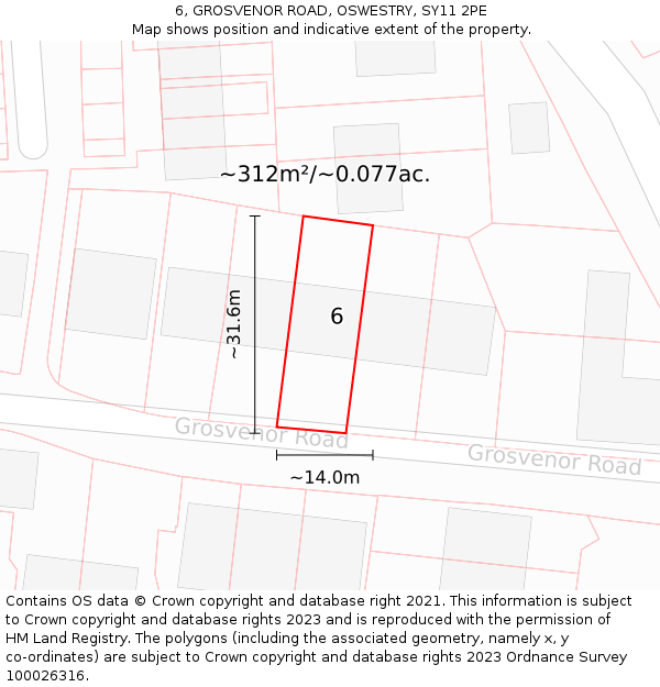 6, GROSVENOR ROAD, OSWESTRY, SY11 2PE: Plot and title map