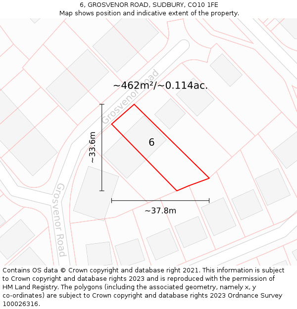 6, GROSVENOR ROAD, SUDBURY, CO10 1FE: Plot and title map