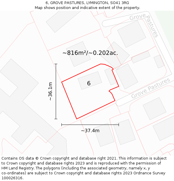 6, GROVE PASTURES, LYMINGTON, SO41 3RG: Plot and title map