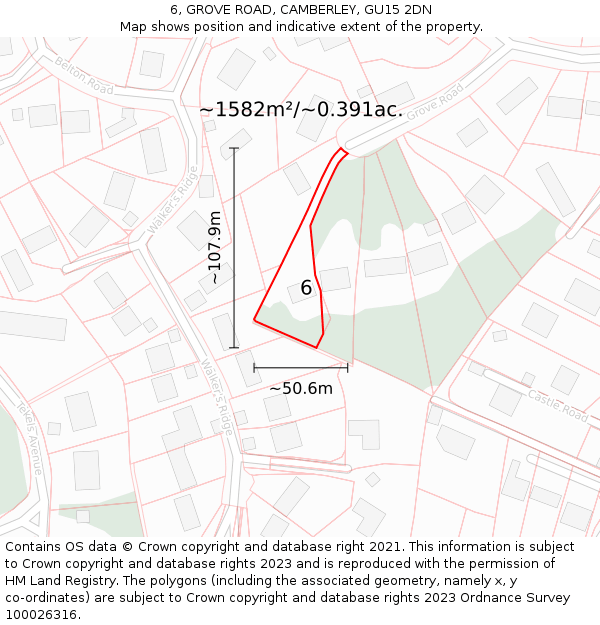 6, GROVE ROAD, CAMBERLEY, GU15 2DN: Plot and title map