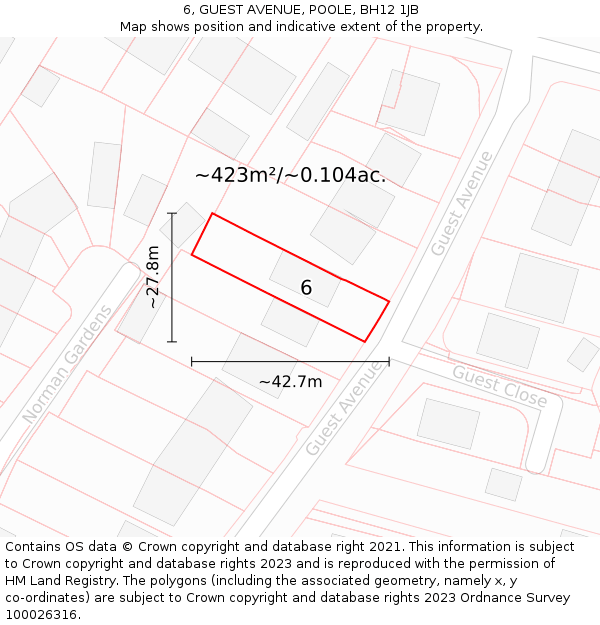 6, GUEST AVENUE, POOLE, BH12 1JB: Plot and title map