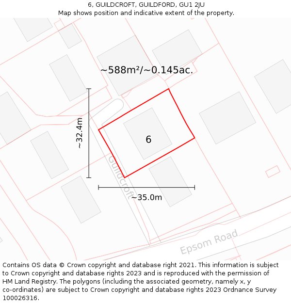 6, GUILDCROFT, GUILDFORD, GU1 2JU: Plot and title map