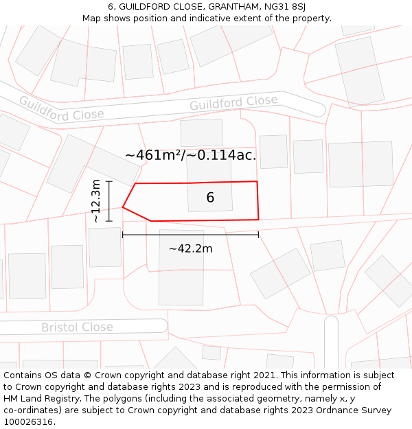 6, GUILDFORD CLOSE, GRANTHAM, NG31 8SJ: Plot and title map