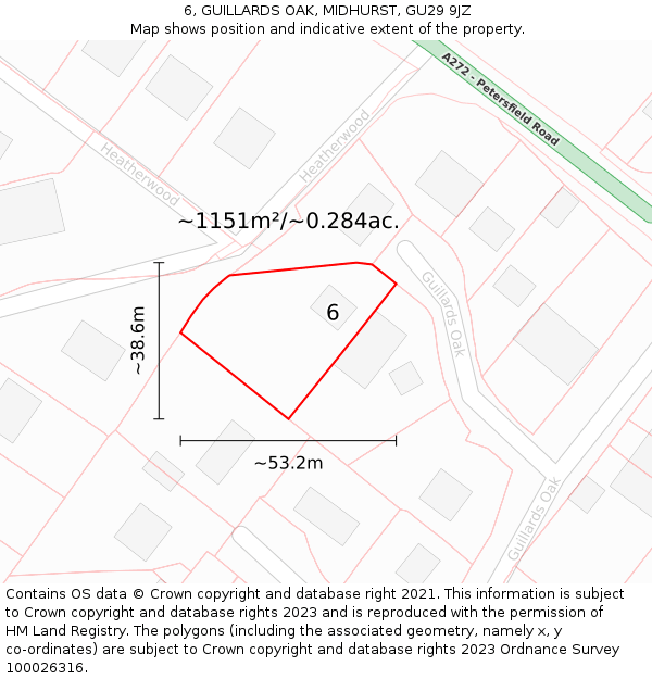 6, GUILLARDS OAK, MIDHURST, GU29 9JZ: Plot and title map