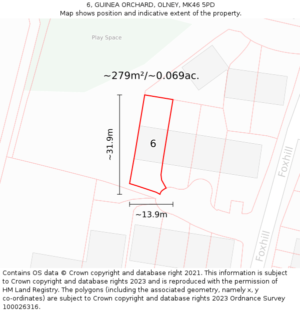 6, GUINEA ORCHARD, OLNEY, MK46 5PD: Plot and title map