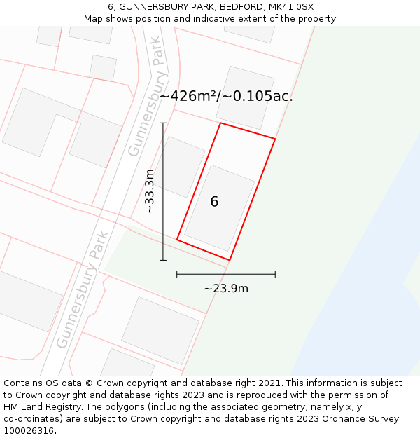 6, GUNNERSBURY PARK, BEDFORD, MK41 0SX: Plot and title map