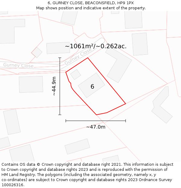 6, GURNEY CLOSE, BEACONSFIELD, HP9 1PX: Plot and title map