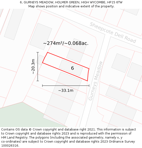 6, GURNEYS MEADOW, HOLMER GREEN, HIGH WYCOMBE, HP15 6TW: Plot and title map