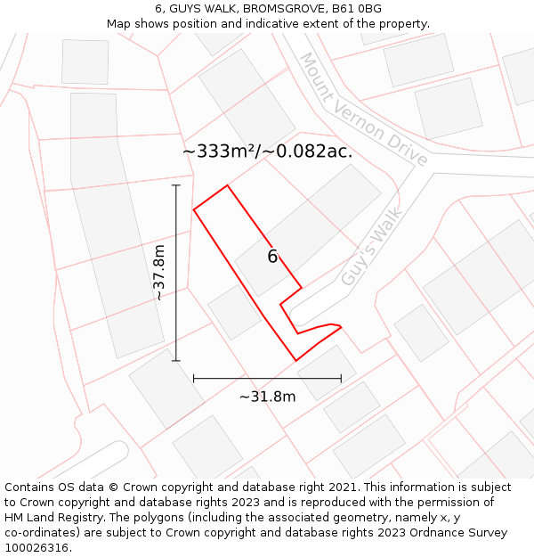 6, GUYS WALK, BROMSGROVE, B61 0BG: Plot and title map