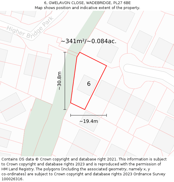 6, GWELAVON CLOSE, WADEBRIDGE, PL27 6BE: Plot and title map