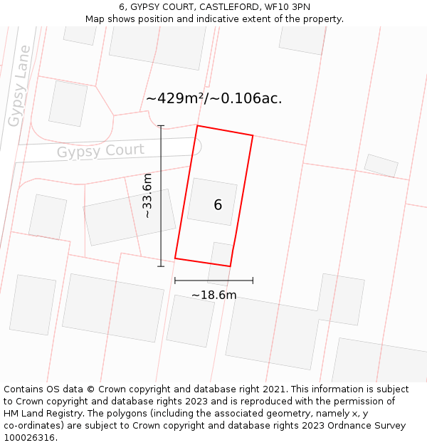 6, GYPSY COURT, CASTLEFORD, WF10 3PN: Plot and title map