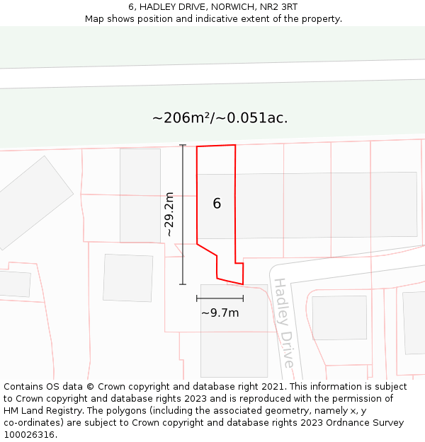 6, HADLEY DRIVE, NORWICH, NR2 3RT: Plot and title map