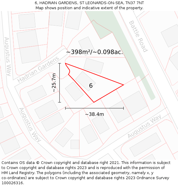 6, HADRIAN GARDENS, ST LEONARDS-ON-SEA, TN37 7NT: Plot and title map