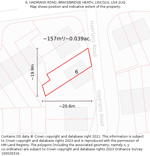 6, HADRIANS ROAD, BRACEBRIDGE HEATH, LINCOLN, LN4 2UQ: Plot and title map