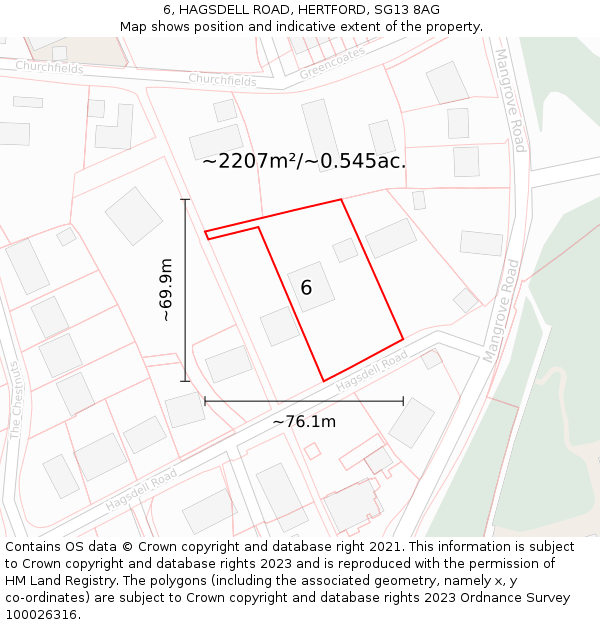 6, HAGSDELL ROAD, HERTFORD, SG13 8AG: Plot and title map