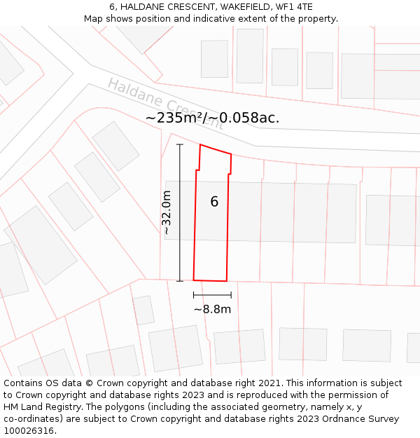 6, HALDANE CRESCENT, WAKEFIELD, WF1 4TE: Plot and title map