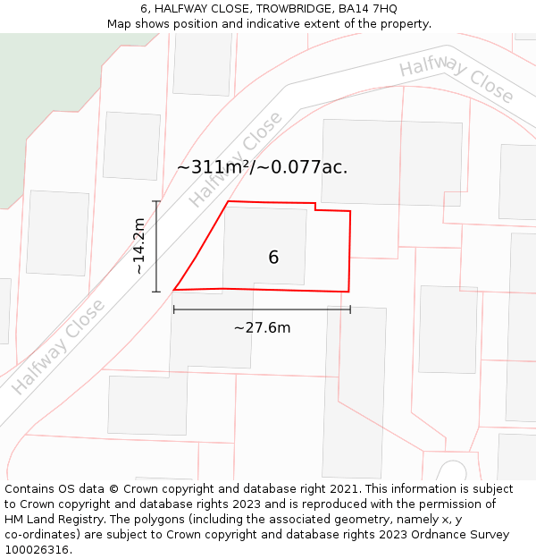 6, HALFWAY CLOSE, TROWBRIDGE, BA14 7HQ: Plot and title map