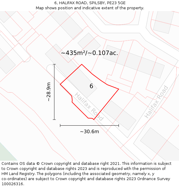 6, HALIFAX ROAD, SPILSBY, PE23 5GE: Plot and title map