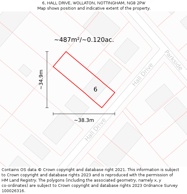 6, HALL DRIVE, WOLLATON, NOTTINGHAM, NG8 2PW: Plot and title map