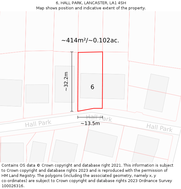 6, HALL PARK, LANCASTER, LA1 4SH: Plot and title map