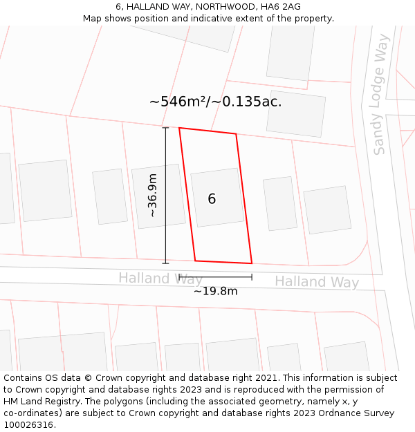 6, HALLAND WAY, NORTHWOOD, HA6 2AG: Plot and title map