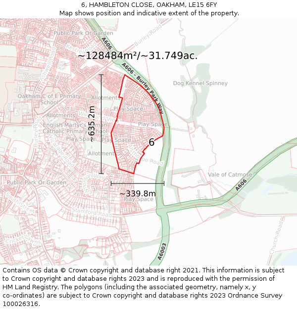 6, HAMBLETON CLOSE, OAKHAM, LE15 6FY: Plot and title map