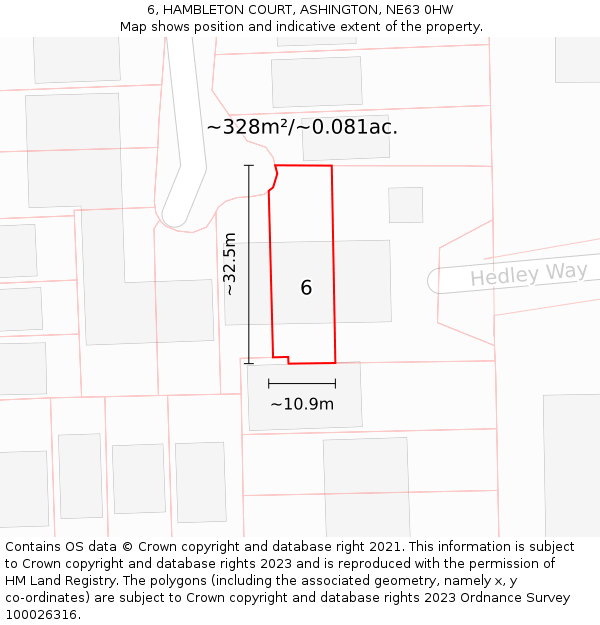 6, HAMBLETON COURT, ASHINGTON, NE63 0HW: Plot and title map
