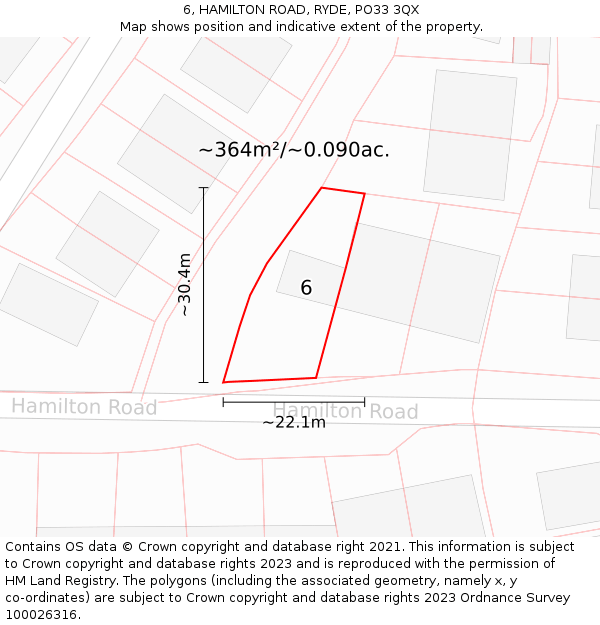 6, HAMILTON ROAD, RYDE, PO33 3QX: Plot and title map