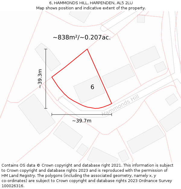 6, HAMMONDS HILL, HARPENDEN, AL5 2LU: Plot and title map