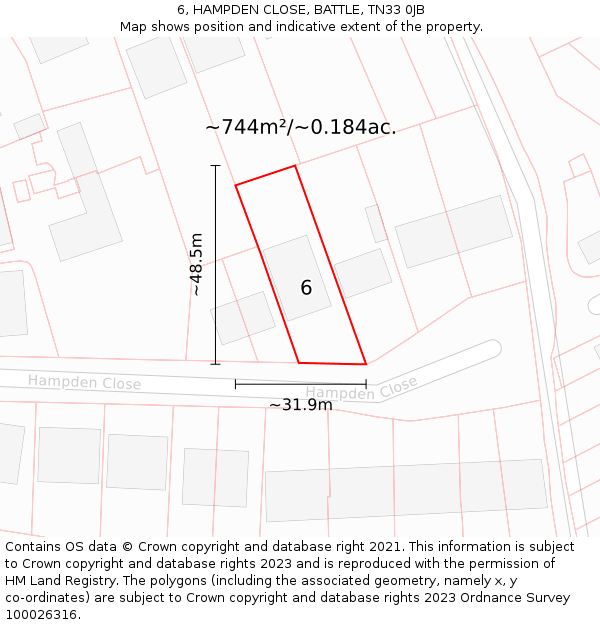 6, HAMPDEN CLOSE, BATTLE, TN33 0JB: Plot and title map