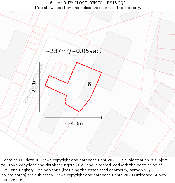 6, HANBURY CLOSE, BRISTOL, BS15 3QE: Plot and title map