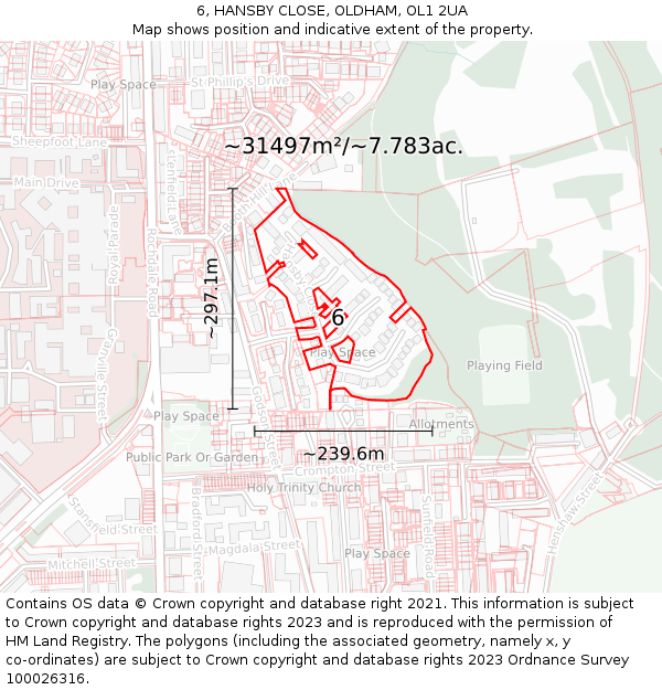 6, HANSBY CLOSE, OLDHAM, OL1 2UA: Plot and title map