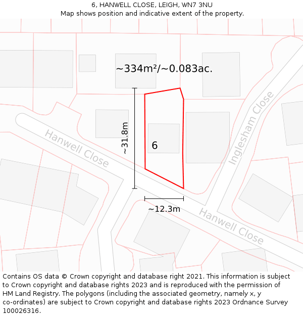 6, HANWELL CLOSE, LEIGH, WN7 3NU: Plot and title map