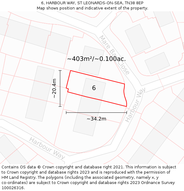 6, HARBOUR WAY, ST LEONARDS-ON-SEA, TN38 8EP: Plot and title map