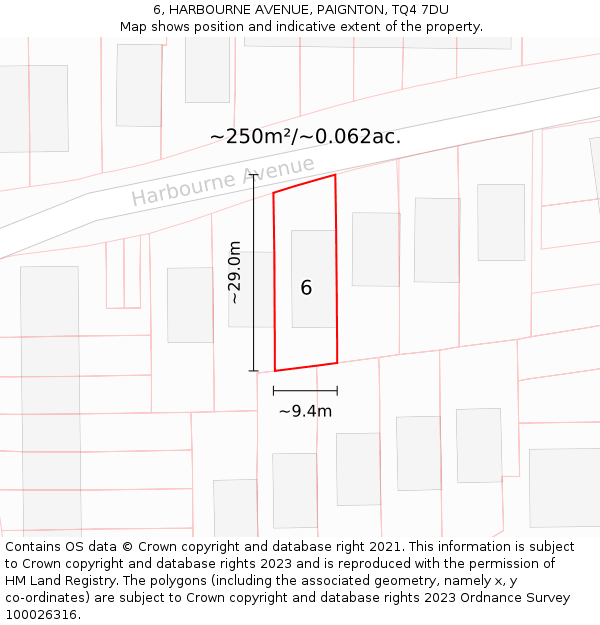 6, HARBOURNE AVENUE, PAIGNTON, TQ4 7DU: Plot and title map