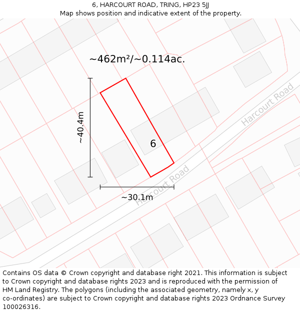 6, HARCOURT ROAD, TRING, HP23 5JJ: Plot and title map