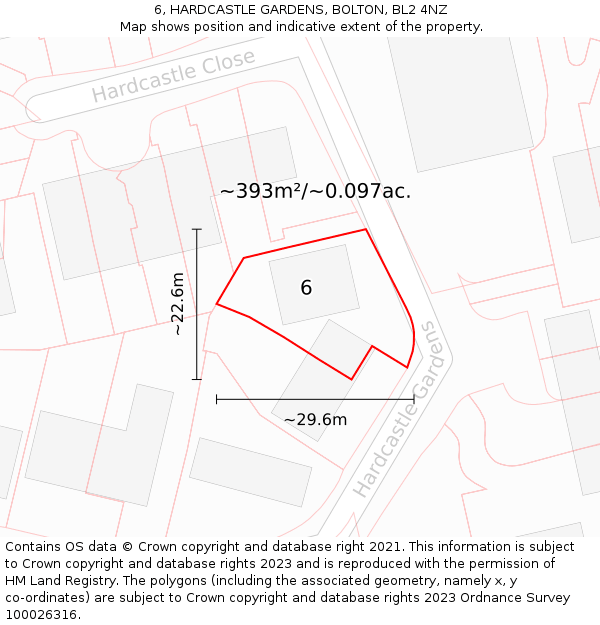 6, HARDCASTLE GARDENS, BOLTON, BL2 4NZ: Plot and title map