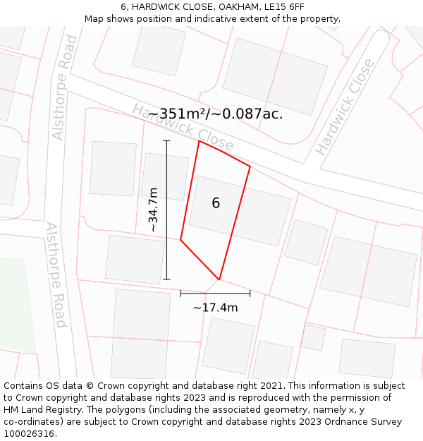 6, HARDWICK CLOSE, OAKHAM, LE15 6FF: Plot and title map