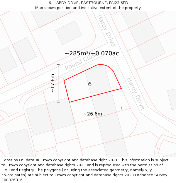 6, HARDY DRIVE, EASTBOURNE, BN23 6ED: Plot and title map