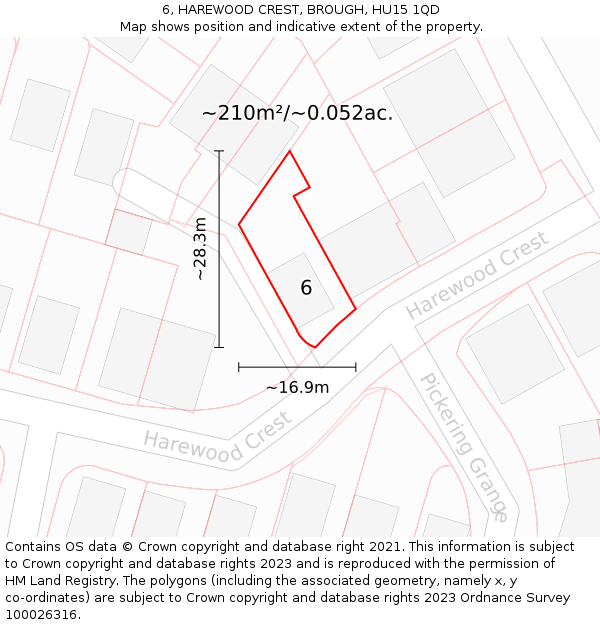 6, HAREWOOD CREST, BROUGH, HU15 1QD: Plot and title map