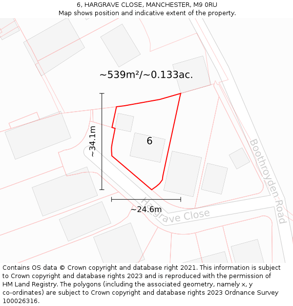 6, HARGRAVE CLOSE, MANCHESTER, M9 0RU: Plot and title map