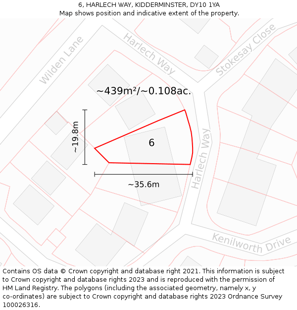 6, HARLECH WAY, KIDDERMINSTER, DY10 1YA: Plot and title map