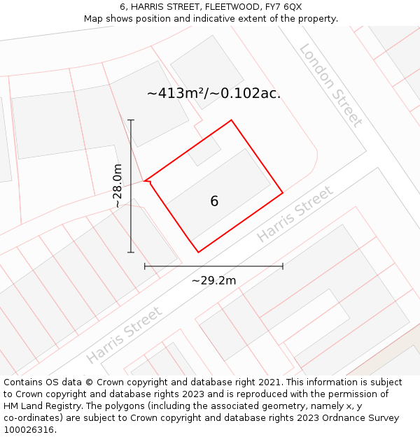 6, HARRIS STREET, FLEETWOOD, FY7 6QX: Plot and title map