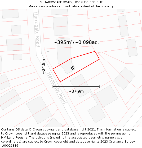 6, HARROGATE ROAD, HOCKLEY, SS5 5HT: Plot and title map