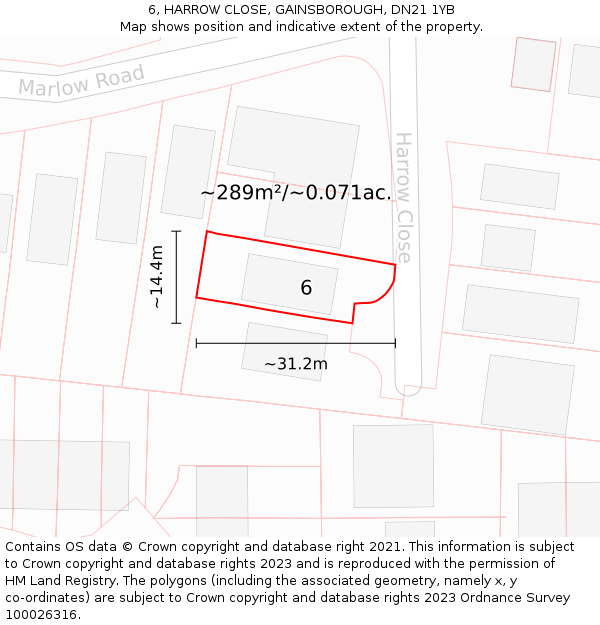 6, HARROW CLOSE, GAINSBOROUGH, DN21 1YB: Plot and title map